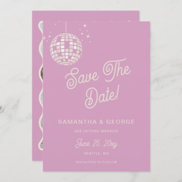 Retro Groovy 70s Ivory Pink Disco Photo Save The Date
