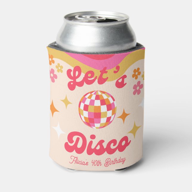 Retro Groovy 70s Let's Disco Any Age Birthday Can Cooler (Can Back)