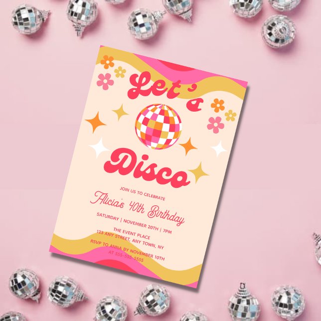 Retro Groovy 70s Let's Disco Any Age Birthday Invitation (Creator Uploaded)