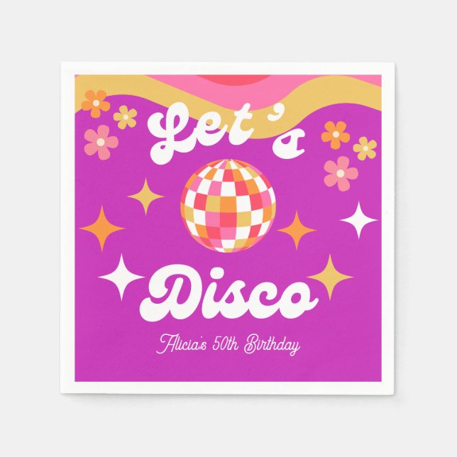 Retro Groovy 70s Let's Disco Birthday Party Napkins (Front)