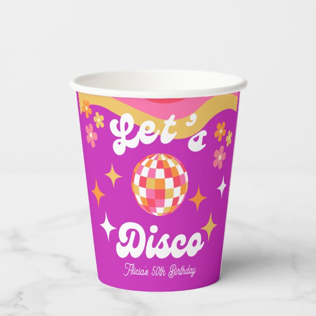 Retro Groovy 70s Let's Disco Birthday Party Paper Cups (Back)