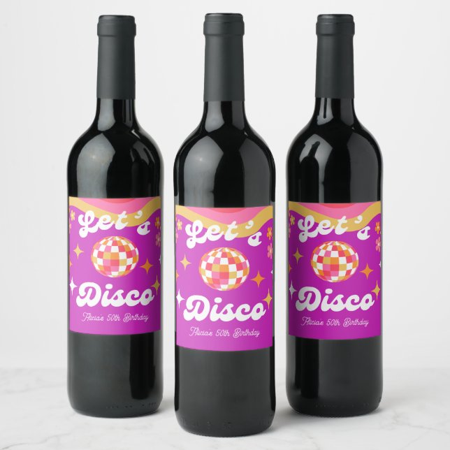 Retro Groovy 70s Let's Disco Birthday Party Wine Label (Bottles)