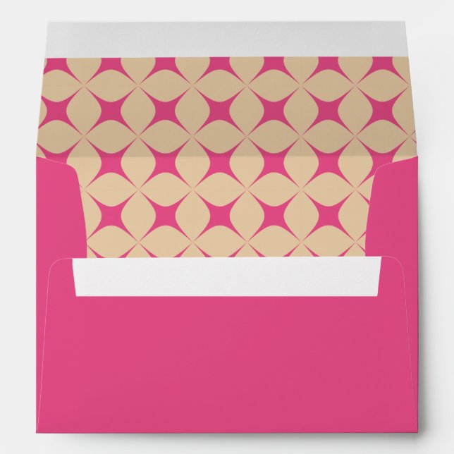 Retro Groovy 70s Pattern Pink Beige Wedding  Envelope (Back (Bottom))