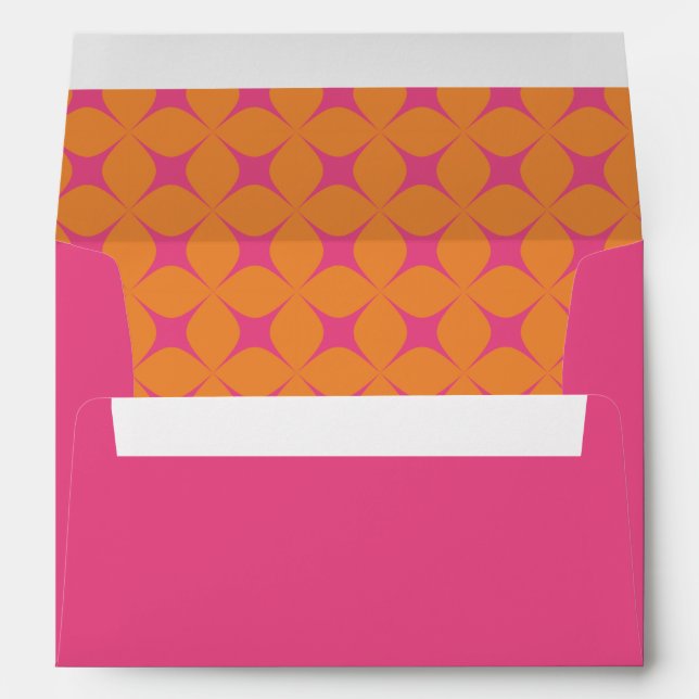 Retro Groovy 70s Pattern Pink Orange Wedding  Envelope (Back (Bottom))