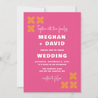 Retro Groovy 70s Pattern Pink Orange Wedding  Invitation