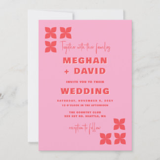Retro Groovy 70s Pattern Pink Red Wedding Invitation