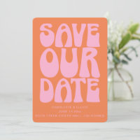 Retro Groovy 70s Pink and Orange QR Code Wedding