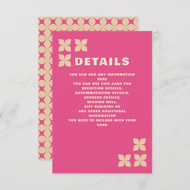 Retro Groovy 70s Pink Beige Wedding Enclosure Card (Front/Back)