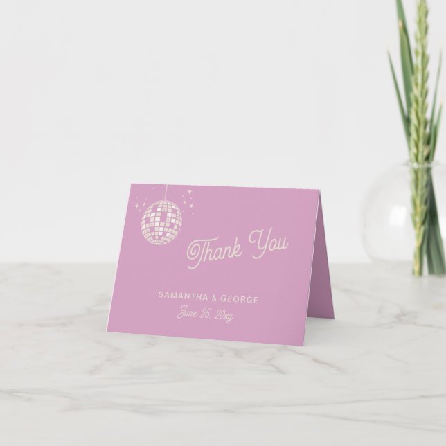 Retro Groovy 70s Pink Ivory Orange Disco Photo Thank You Card (Front)