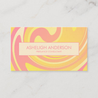 Retro Groovy 70s Pink + Yellow Abstract Swirls Business Card