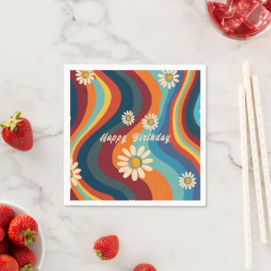 Retro Groovy 70's Rainbow Daisy Birthday Napkins