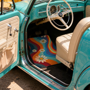 Retro Groovy 70's Rainbow Daisy Car Floor Mat