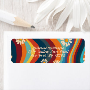 Retro Groovy 70's Rainbow Daisy Label