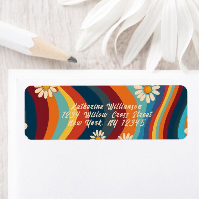 Retro Groovy 70's Rainbow Daisy Label (Insitu)