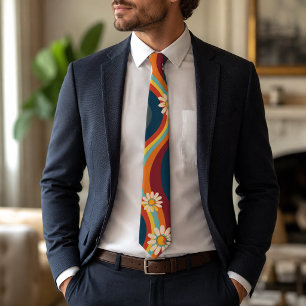 Retro Groovy 70's Rainbow Daisy Neck Tie