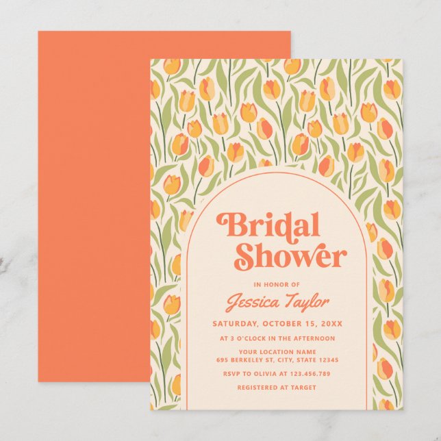 Retro Groovy 70's Stylish Bridal Shower Invitation (Front/Back)