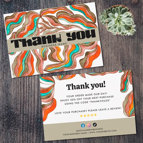 Retro Groovy 70s Support Small Business Thank You Card