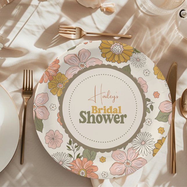 Retro Groovy 70's Themed Bridal  Paper Plates (Creator Uploaded)