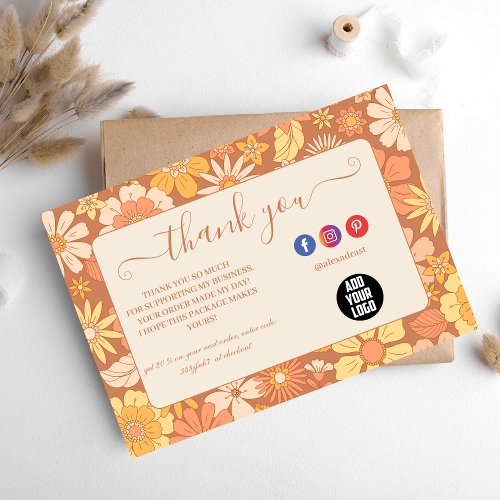 Retro Groovy 70s Themed Business Thank You Card