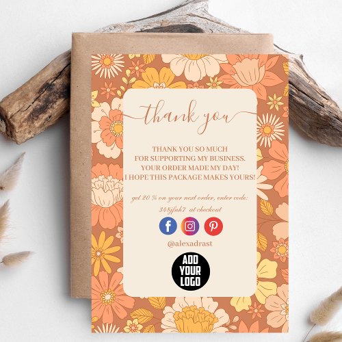 Retro Groovy 70s Themed Business Thank You Card