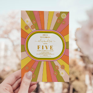 Retro Groovy 70's Themed Muted Tones Kids Birthday Invitation