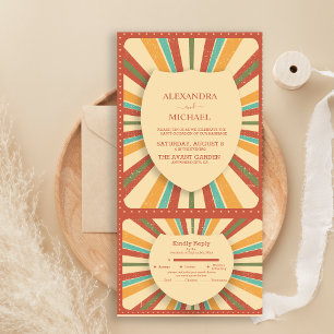 Retro Groovy 70's Themed Muted Tones Wedding All In One Invitation