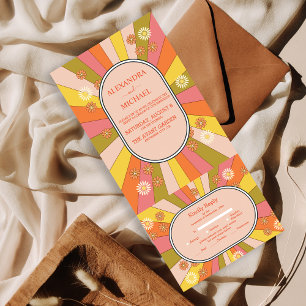 Retro Groovy 70's Themed Muted Tones Wedding All In One Invitation