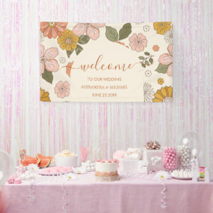 Retro Groovy 70's Themed Muted Tones Wedding Banner