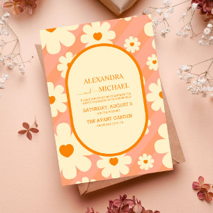 Retro Groovy 70's Themed Muted Tones Wedding Invit Invitation