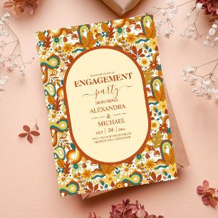 Retro Groovy 70's Themed Muted Tones Wedding Invit Invitation