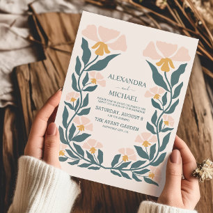 Retro Groovy 70's Themed Muted Tones Wedding Invitation