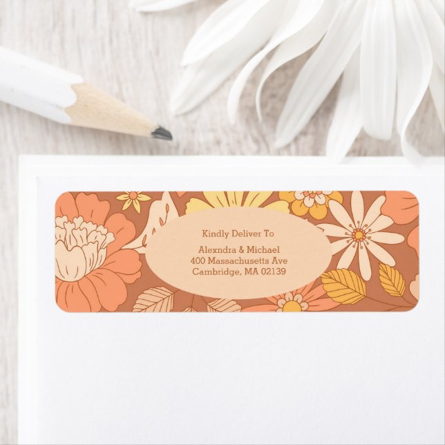 Retro Groovy 70's Themed Muted Tones Wedding Label (Insitu)