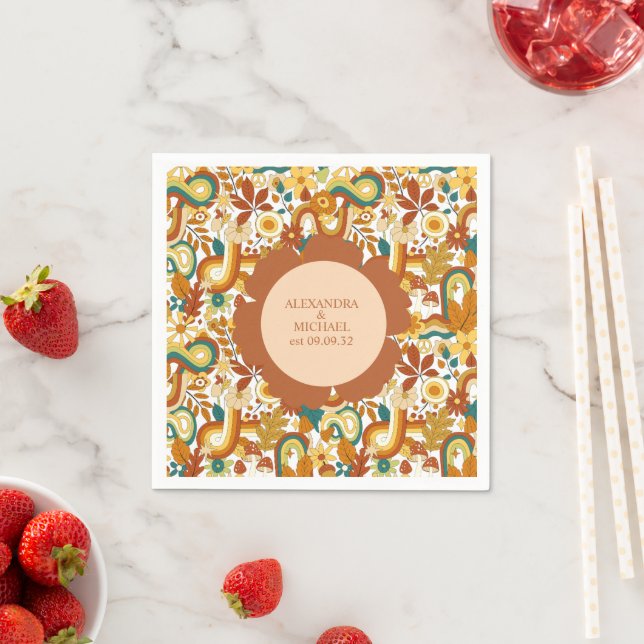 Retro Groovy 70's Themed Muted Tones Wedding Napki Napkins (Insitu)