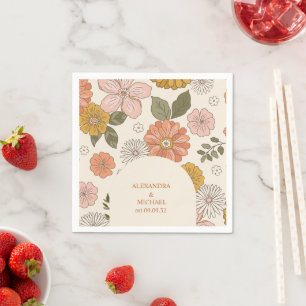 Retro Groovy 70's Themed Muted Tones Wedding Napkins