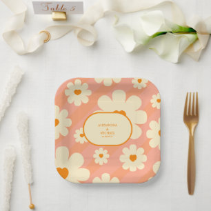 Retro Groovy 70's Themed Muted Tones Wedding Paper Plates