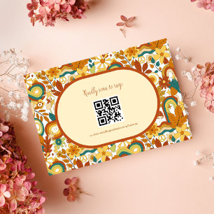 Retro Groovy 70's Themed Muted Tones Wedding RSVP Card