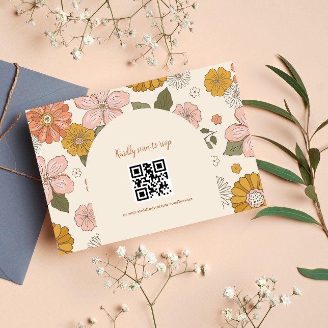 Retro Groovy 70's Themed Muted Tones Wedding RSVP  Card (Creator Uploaded)