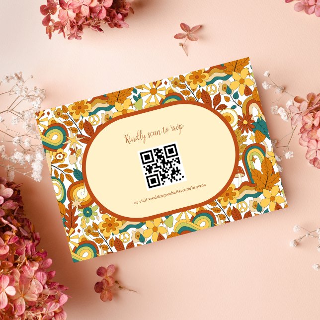 Retro Groovy 70's Themed Muted Tones Wedding RSVP  Card (Creator Uploaded)