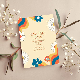 Retro Groovy 70's Themed Muted Tones Wedding  Save Save The Date