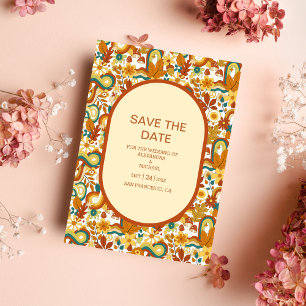 Retro Groovy 70's Themed Muted Tones Wedding Save The Date