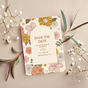 Retro Groovy 70's Themed Muted Tones Wedding  Save The Date