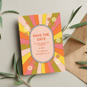 Retro Groovy 70's Themed Muted Tones Wedding Save The Date