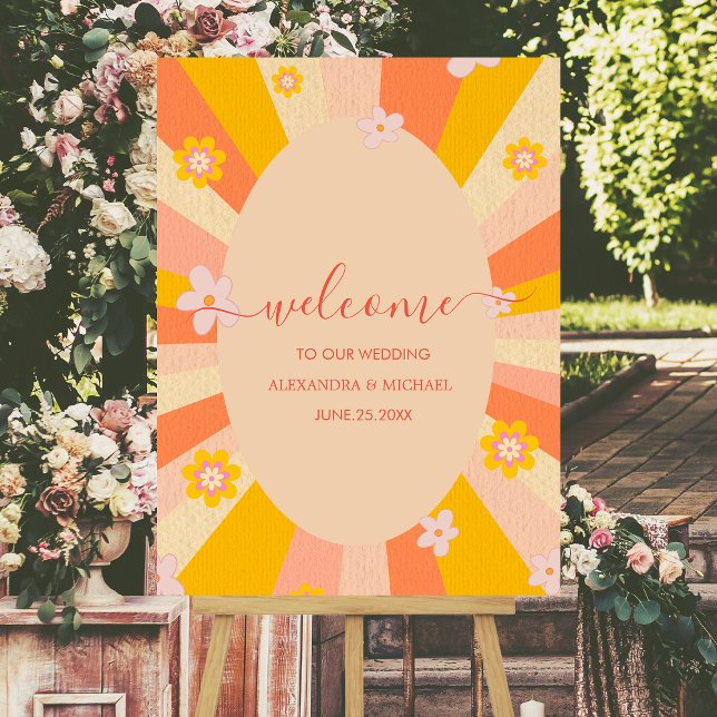 Retro Groovy 70's Themed orange yellow Wedding Foam Board (Creator Uploaded)