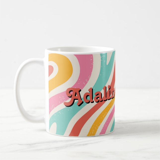 Retro Groovy 70s Wavy Colorful Wedding Coffee Mug (Left)