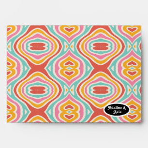 Retro Groovy 70s Wavy Colorful Wedding Envelope