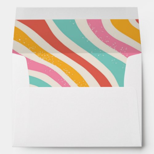 Retro Groovy 70s Wavy Colorful Wedding Envelope