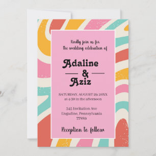 Retro Groovy 70s Wavy Colorful Wedding Invitation