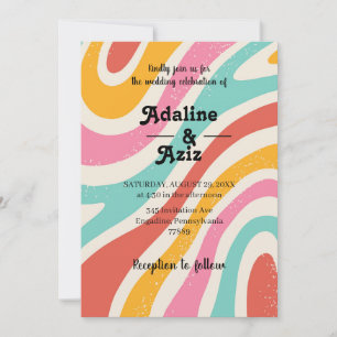 Retro Groovy 70s Wavy Colorful Wedding Invitation