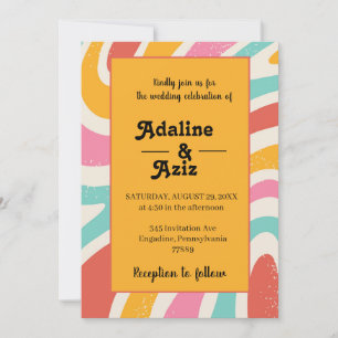 Retro Groovy 70s Wavy Colorful Wedding Invitation