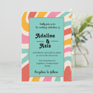 Retro Groovy 70s Wavy Colorful Wedding Invitation
